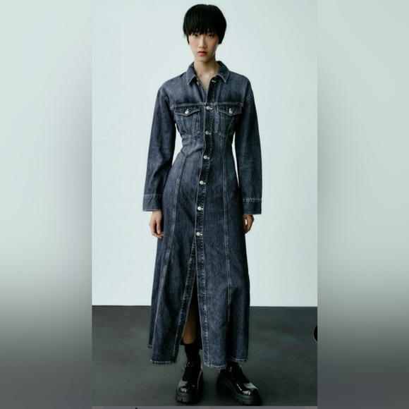 Zara Dresses & Skirts - Zara Long TRF Denim Button-Up Dress